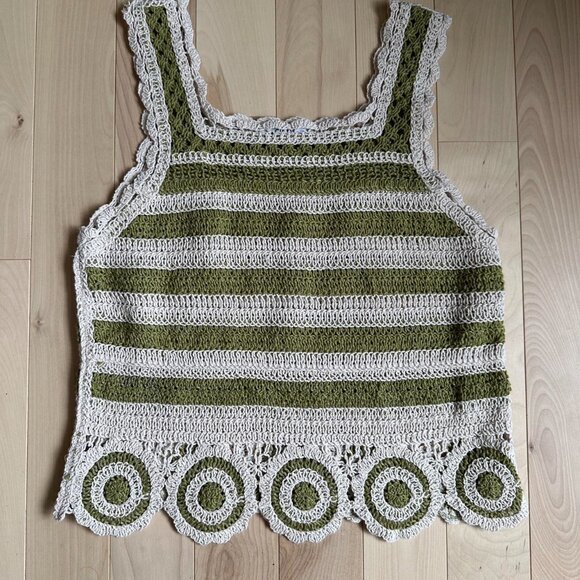 Crochet Tank – Green White Striped, Circle Hem, Boho Festival Top - Picture 3 of 7